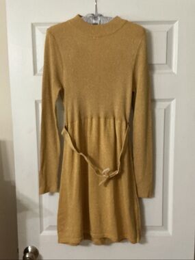 Free People Gold Metallic Knit Mini Dress